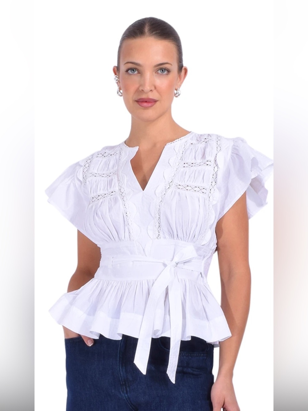 Love the label white cotton v neck  peplum top size S Only worn once. Like new!